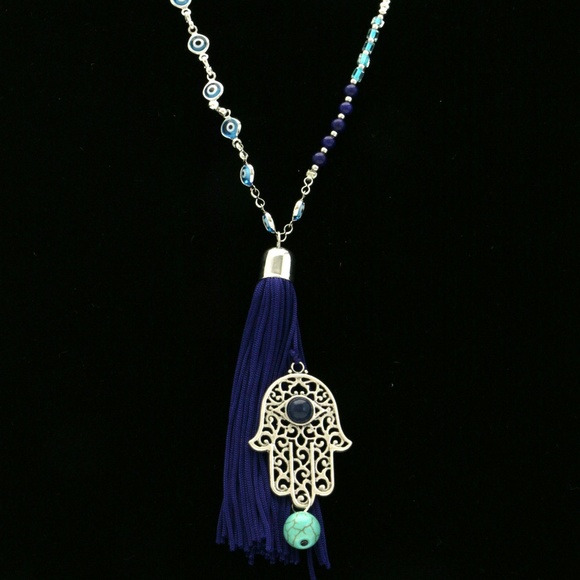Express Hand Long-Necklace Blue/Silver NWOT - Picture 3 of 3